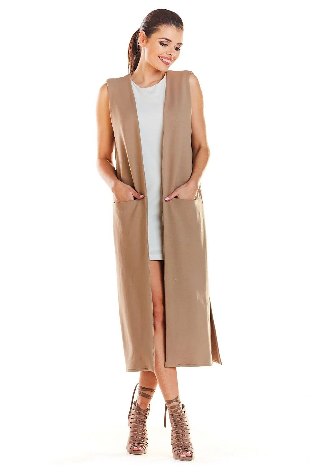 Gilet long sans manches coton polyester moderne élégant pour femmes tenue mode décontractée polyvalente été