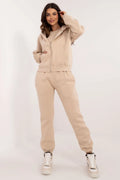 Ensemble de survêtements pour femmes moderne style décontracté sweat à capuche pantalon jogging coton élasthanne beige