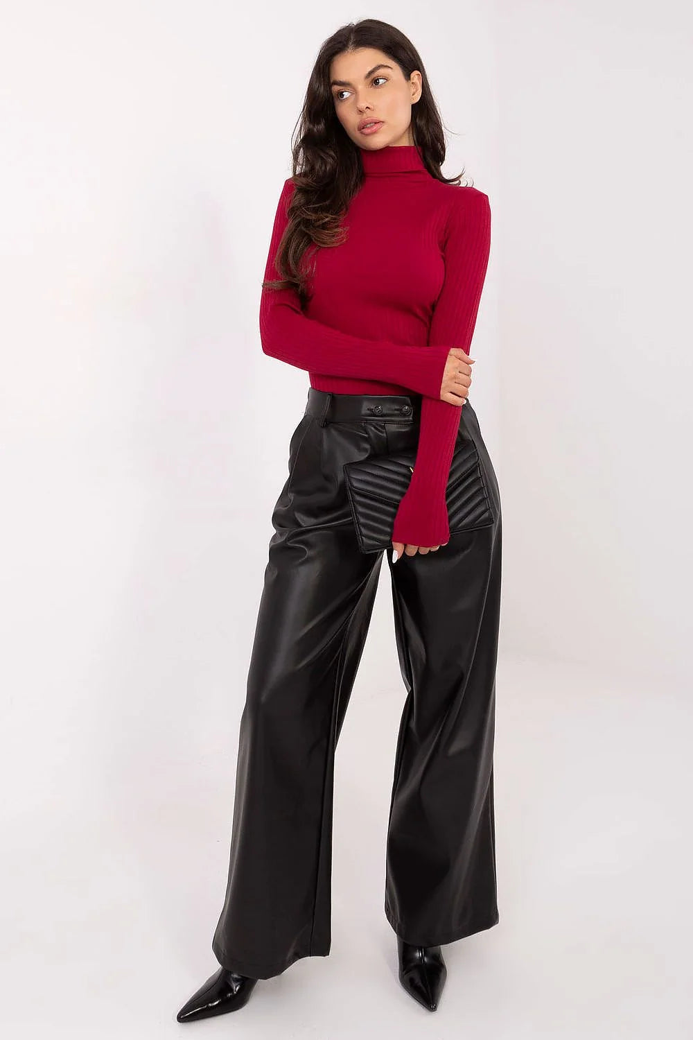 polo femme col montant côtelé bordeaux grenat maille tricotée coton élasthanne extensible ajusté manches longues cintré confortable intemporel