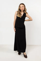jupe longue awama rayonne nylon noire ajustée taille silhouette fluide drapée fendue élégante minimaliste respirante douce résistante lavable polyvalente
