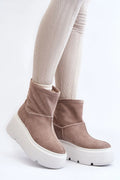 Bottes cothurnes Step in style pour femmes, cuir naturel, design moderne, taupe, plateforme massive, semelle douce, confortable, style élégant, talon 9 cm, tige 15.5 cm, bottines