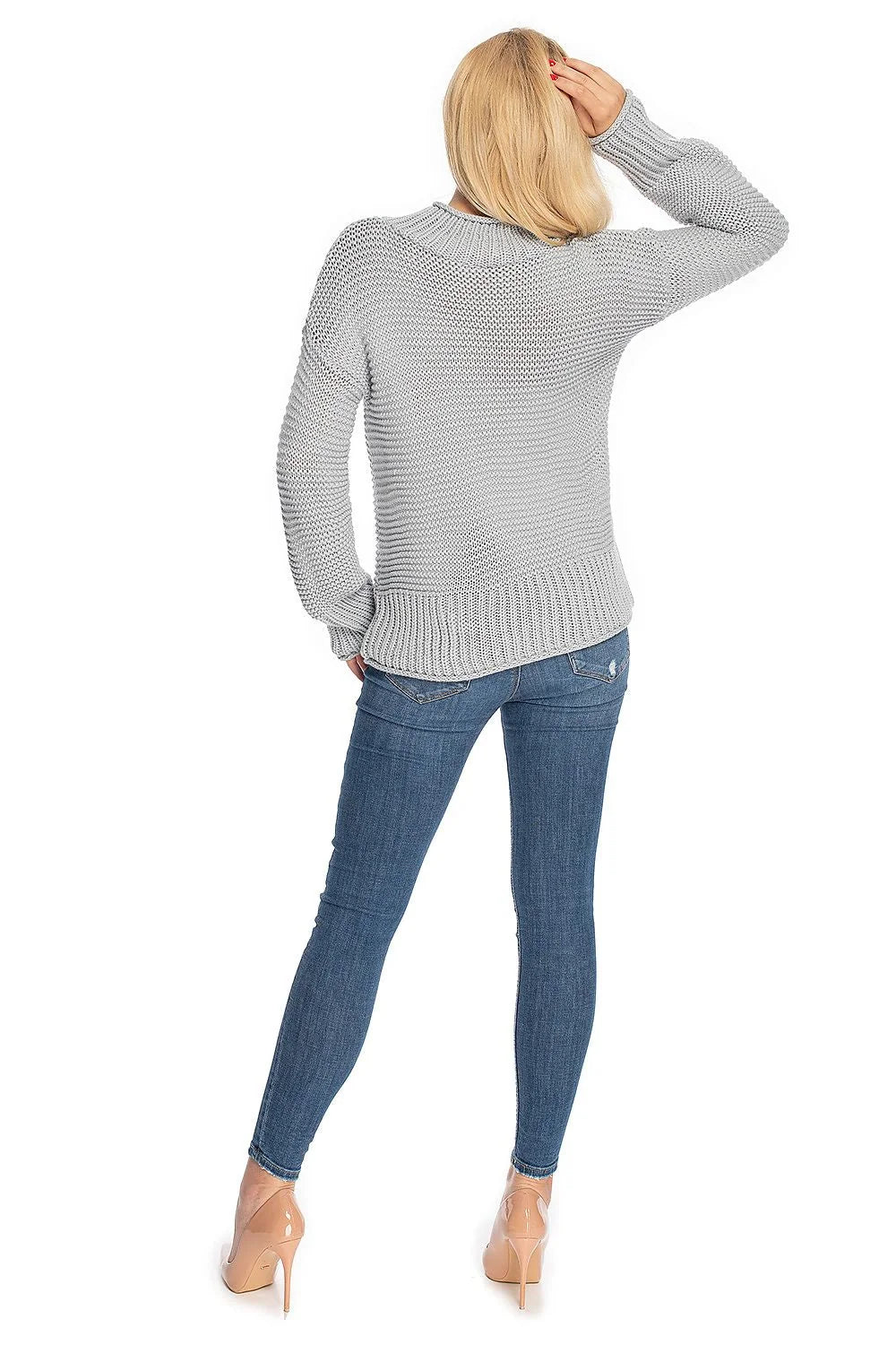 Pull en maille femme col roulé manches amples beige clair tricot épais côtelé qualité supérieure