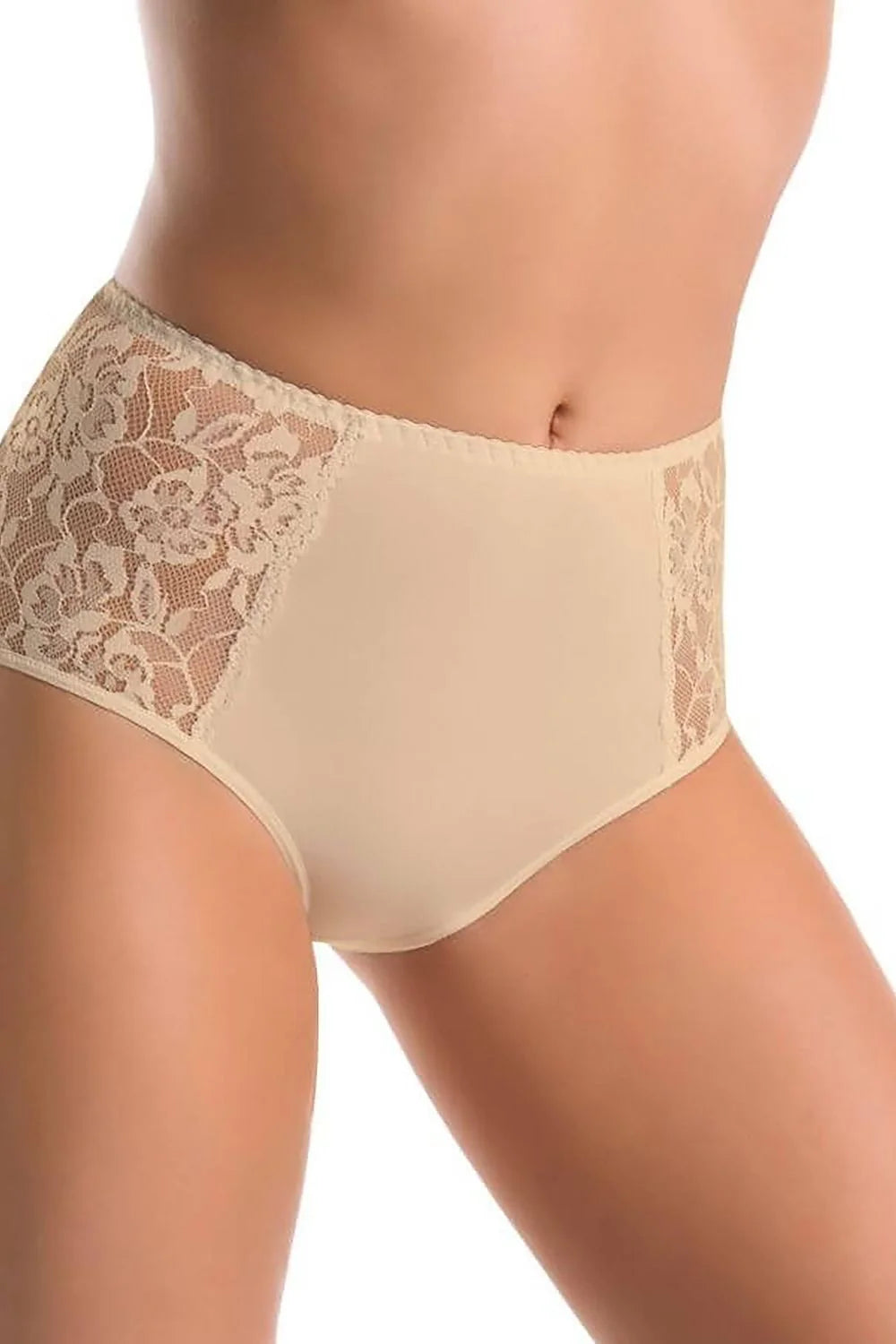 Culotte taille haute féminine rétro opacité et transparence panneaux dentelle noire beige blanc set 3 pièces