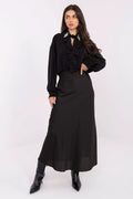 chemisier élégant femme polyester léger lisse fluide longue dos allongé col large orné jabot subtil manches bouffantes confortable moderne sophistiqué