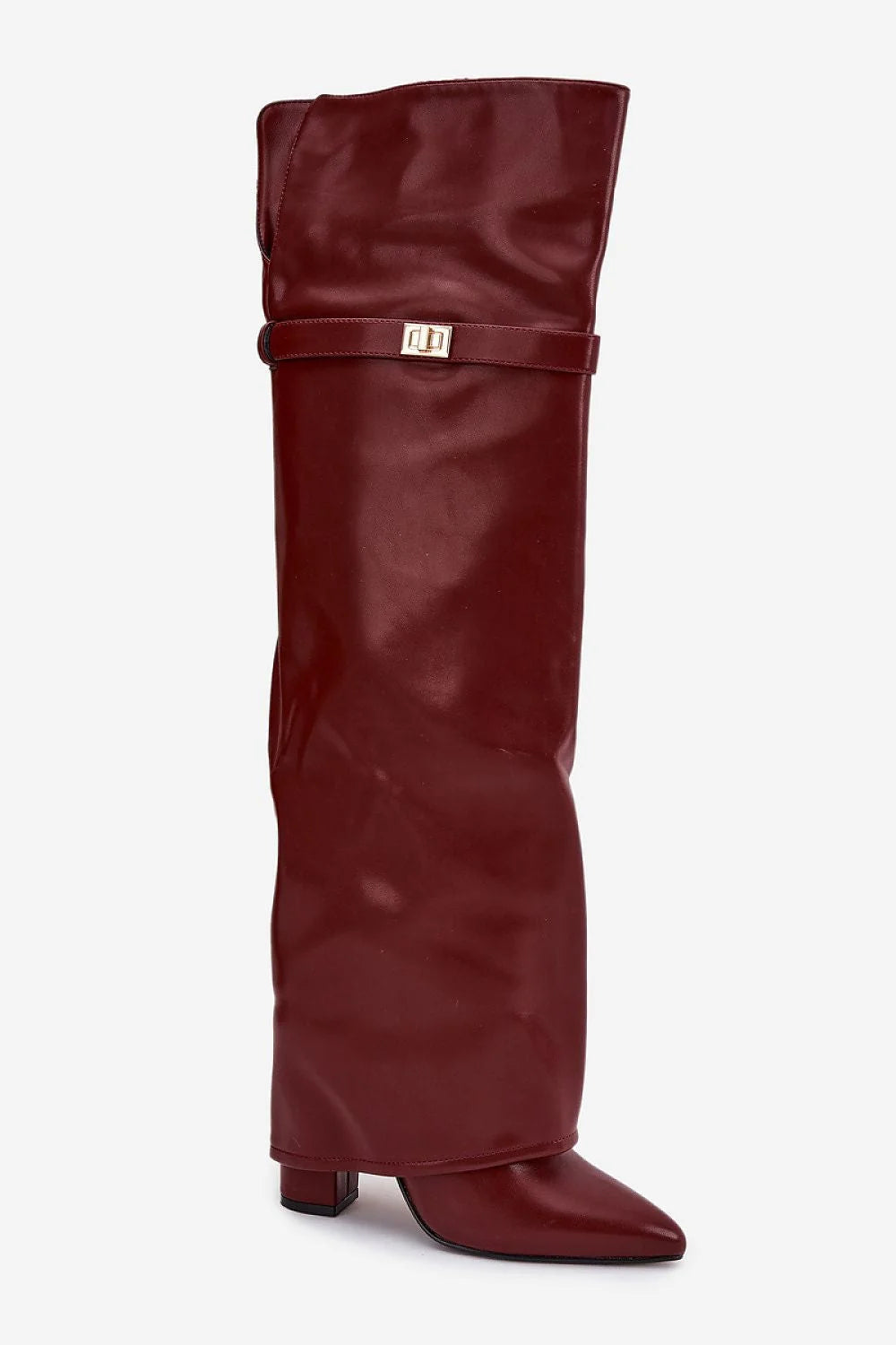 cuissardes similicuir bordeaux tige haute cuisse coupe effet froncé maintien souple bout pointu talon bloc confortable bride boucle