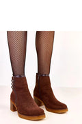 bottines cheville femme cuir écologique suédé souple marron bout rond talon bloc 7cm doublure chaude semelle gomme crêpe boucles métalliques