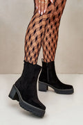 Bottes pour femmes design moderne élégant talon stable 7 cm suédine écologique doublure fourrure synthétique automne hiver