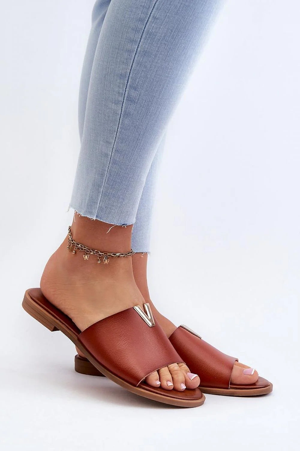 Sandales pour femme cuir artificiel détail métallique style élégant confortable talon plat occasions estivales sandales ouvertes