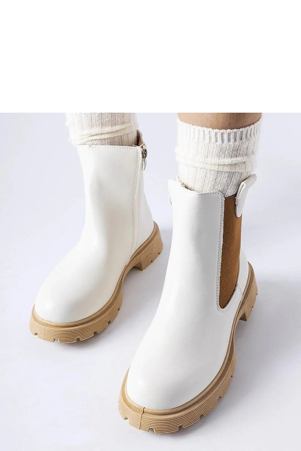 bottines femme cuir blanc lisse semelle plateforme crantée beige bande élastique marron zip latéral cheville mi haute minimaliste confortable polyvalente