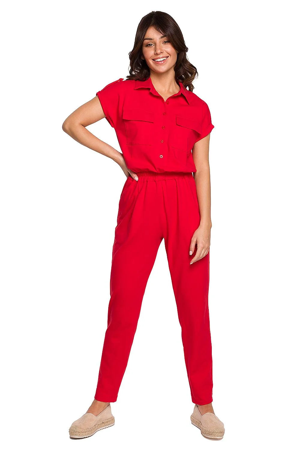 Combinaison pantalon kaki style safari décontracté, confortable et élégante pour femmes modernes en coton