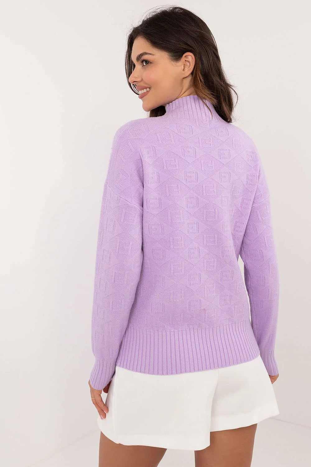 Pullover Femme Casual Tricot Manches Longues Col Montant Style Classique Couleur Lilas Matière Douce Élégance Journée Travail