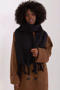 Ensemble manteau écharpe Automne Hiver marron noir laine mixte femmes longueur classe élégance poches boutons franges