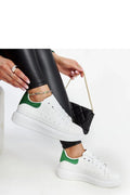Baskets femme design moderne épuré cuir blanc semelle épaisse talon vert scintillant confortable été