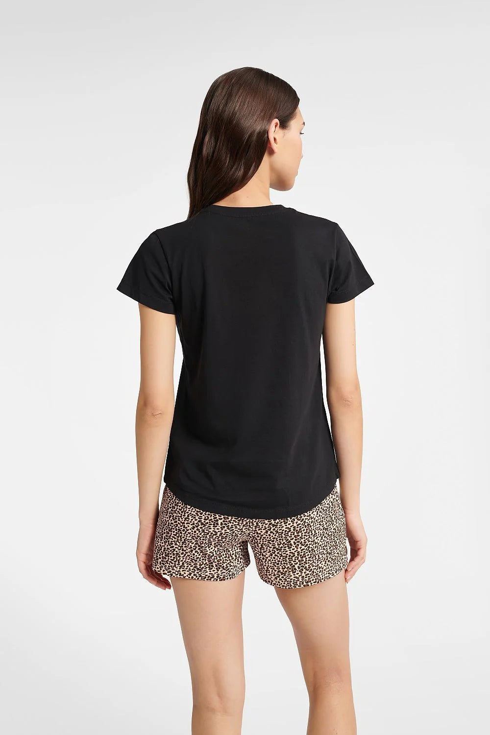 Pyjama femme deux pièces en coton motif animalier LOVE short droite t-shirt manches courtes