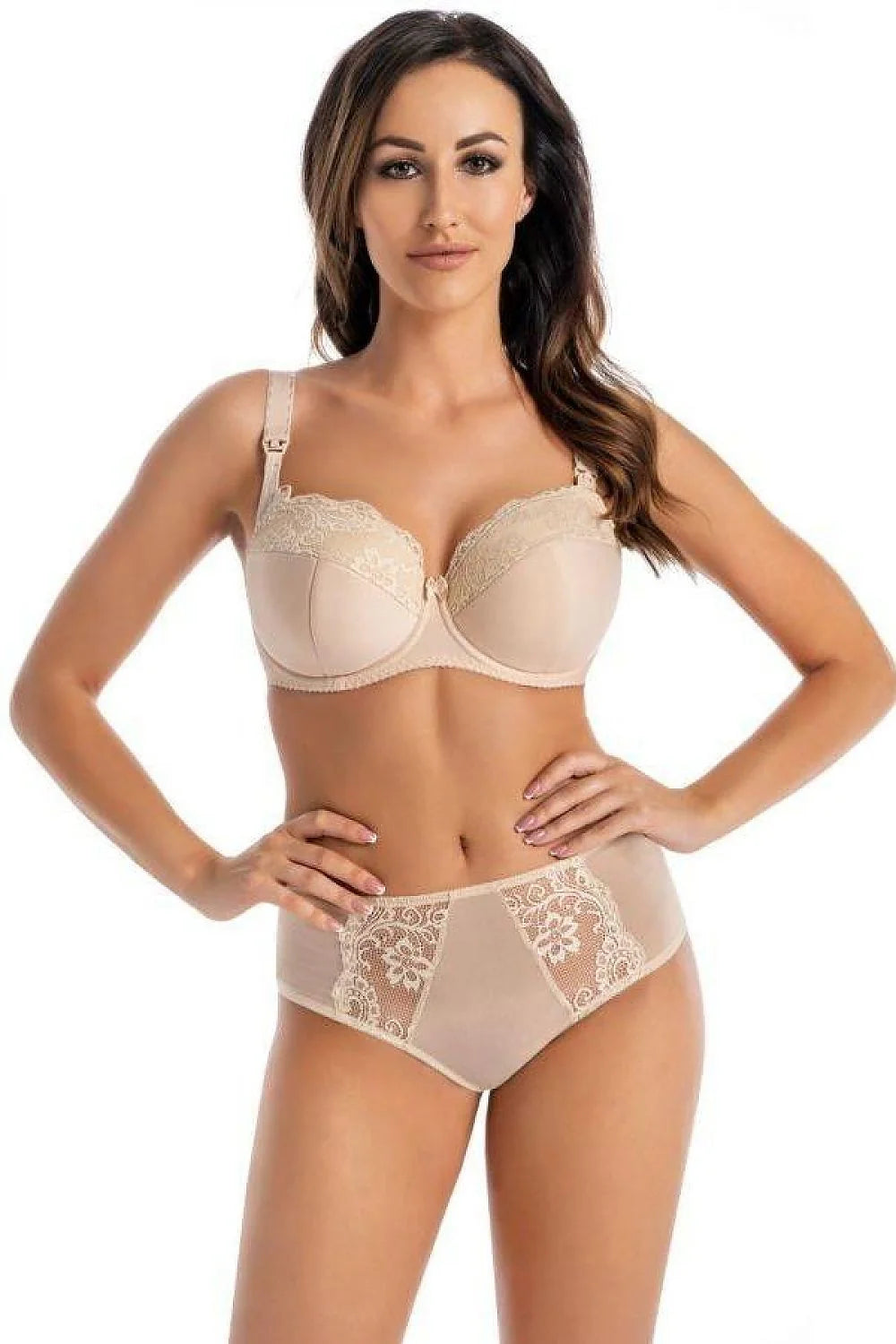 Soutien-gorge allaitement Teyli beige dentelle satin armatures rembourré confort maternité