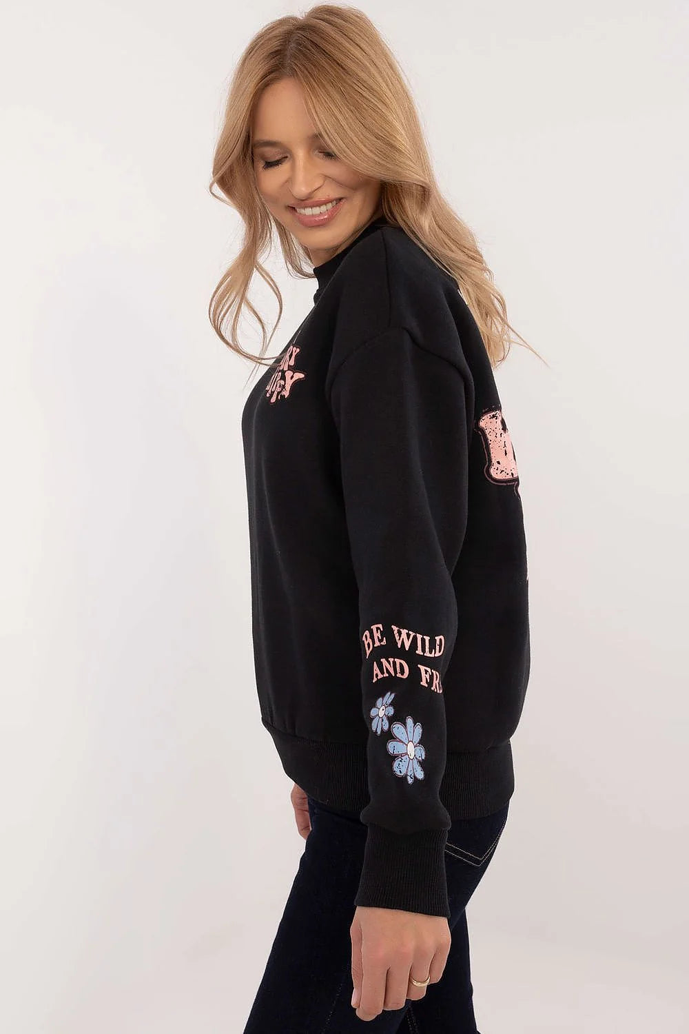 Sweatshirt femme manches longues couleur noire style hippie graphique tendance