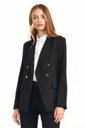 Blazer femme noir élégant en laine ajustée double boutonnage pour un style professionnel assuré