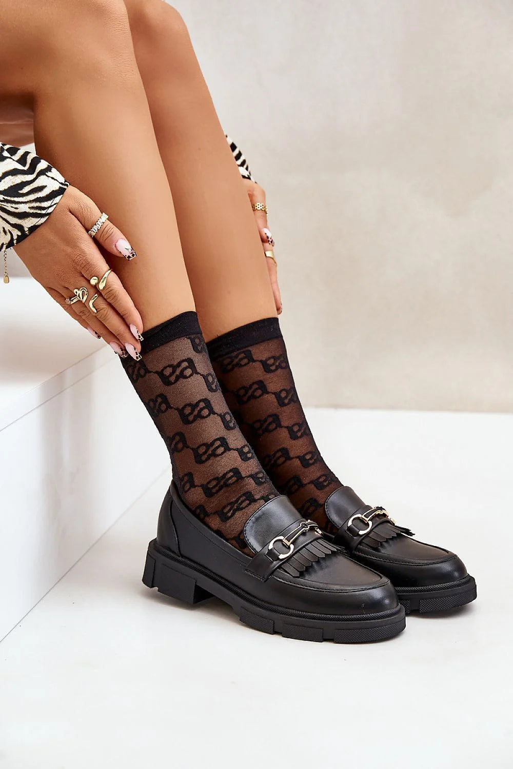 Moccasins femmes style classique moderne cuir écologique doré bout rond semelle épaisse taille ajustable look sophistiqué occasion printemps-automne