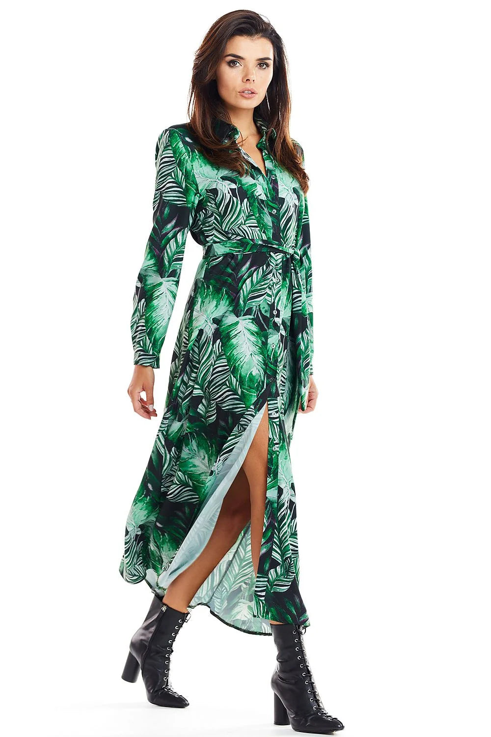 Robe longue élégante en polyester imprimé floral bohème pour femme moderne avec ceinture à la taille