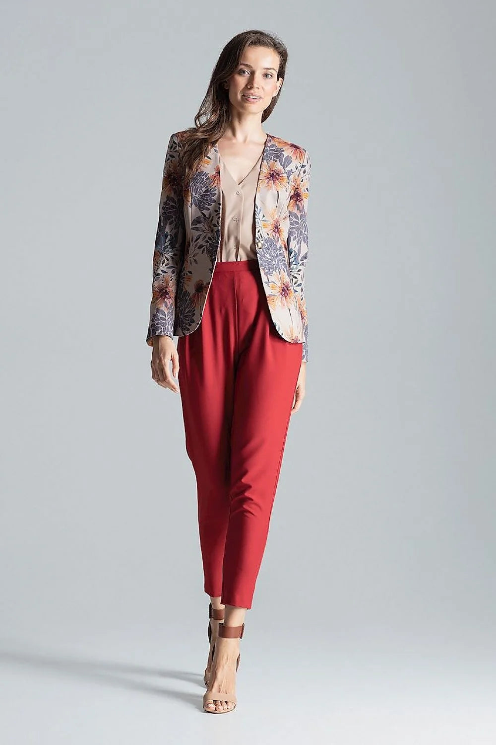 Veste tailleur femme rouge polyester élasthanne élégante ajustée manches longues professionnelle réunions formelles