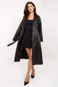 manteau long trench simili cuir noir oversize double boutonnage col revers ceinture amovible mi mollet manches tombantes