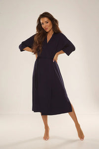 Robe de chambre longue style kimono manches 3/4 col V ceinture incluse viscose 94% elasthanne 6% femme