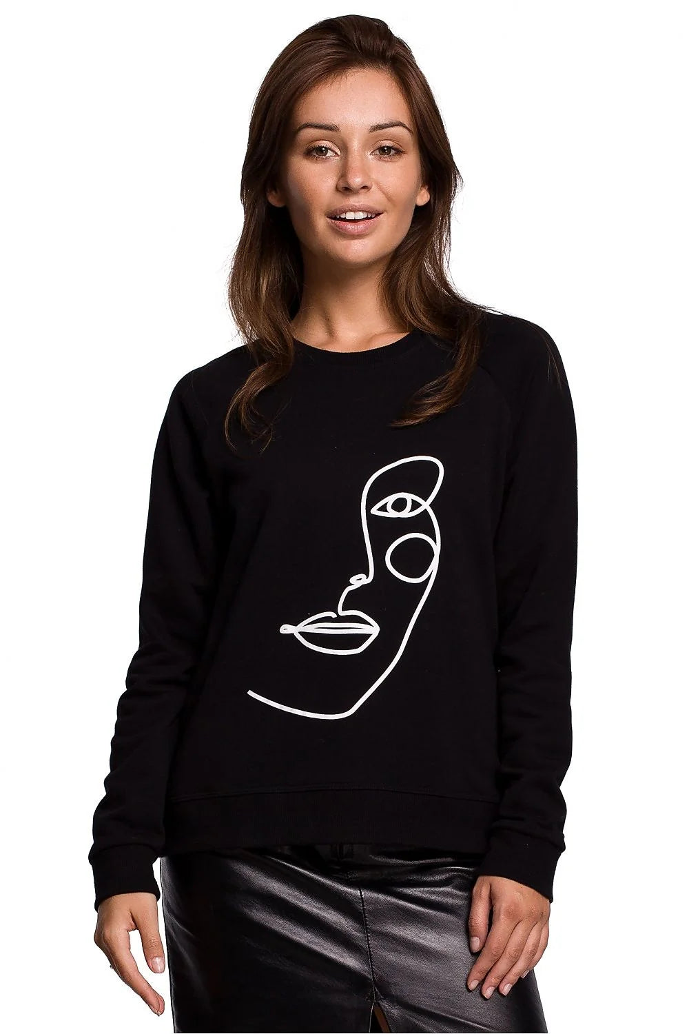 Sweatshirt Be Wear pour femme, design artistique, couleur noire, coupe droite, manches longues, tissu coton polyester, confort et style urbain