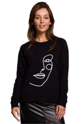 Sweatshirt Be Wear pour femme, design artistique, couleur noire, coupe droite, manches longues, tissu coton polyester, confort et style urbain