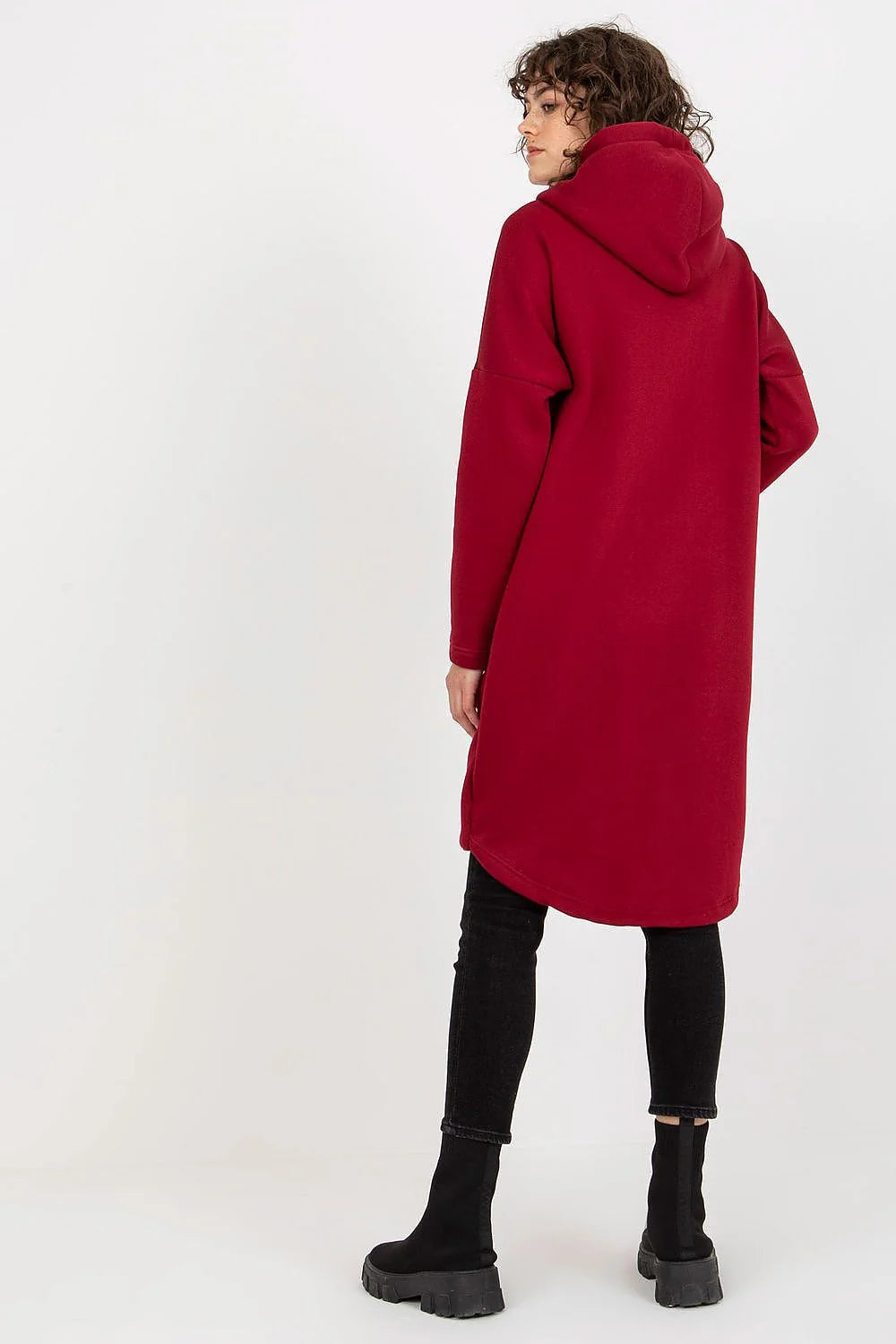 Sweatshirt pour femme coupe longline manches longues capuche fermeture éclair coton élasthanne beige sable