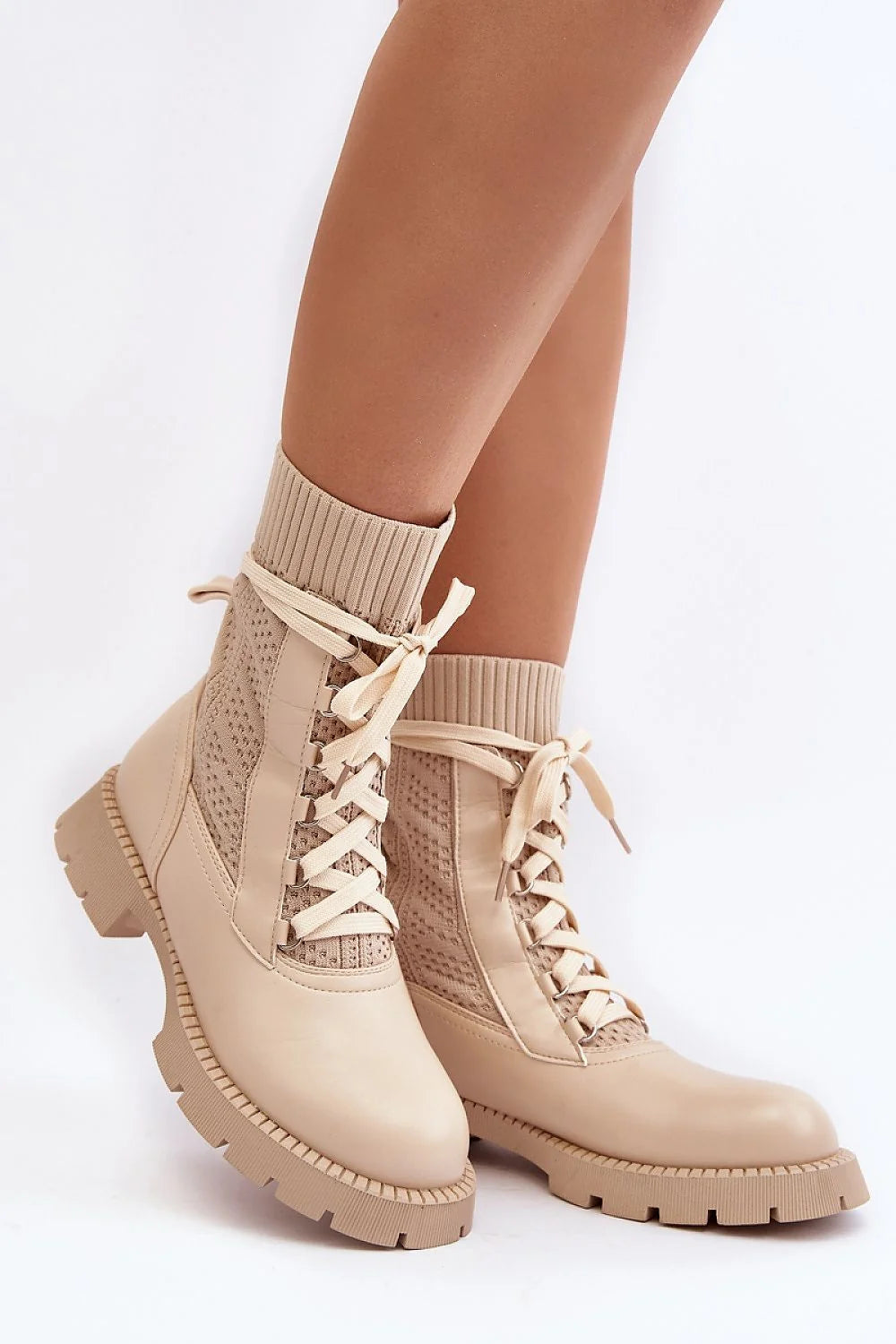 Bottines femmes style moderne élégant cuir écologique tissu lacets talon plat plateforme confortables tous les jours
