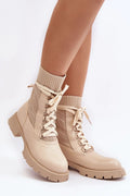Bottines femmes style moderne élégant cuir écologique tissu lacets talon plat plateforme confortables tous les jours