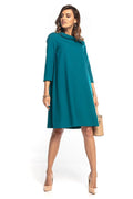 robe jour élégante trapèze manches troisquarts col bénitier bleu canard midi ample lisse confortable fluide polyvalente femme