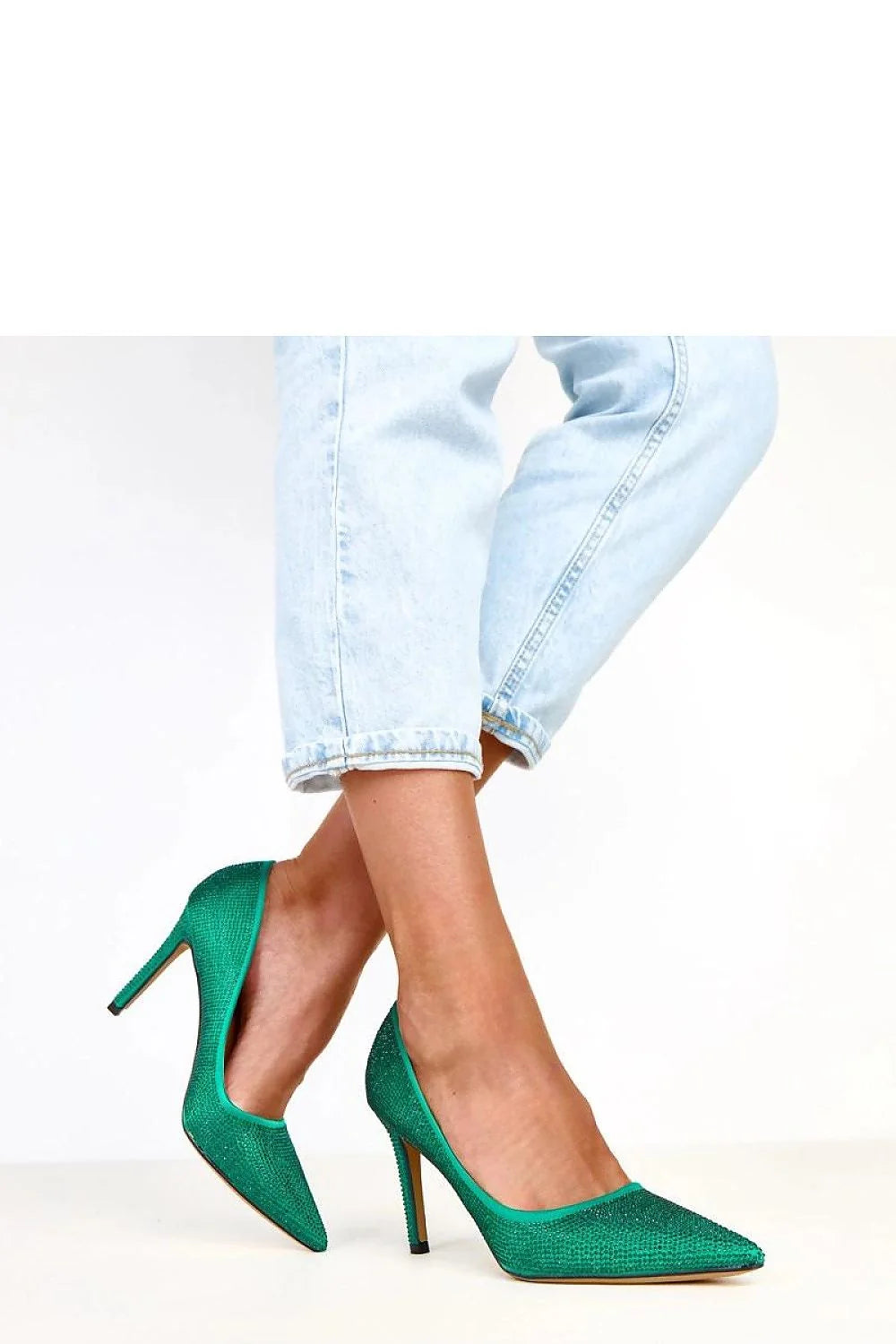 escarpins femme talons aiguilles 10cm vert émeraude tissu supérieure microstrass scintillants bout pointu semelle cuir écologique confort soirée mariage élégant