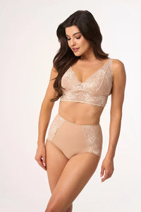 Ensemble lingerie Babell féminin élégant dentelle nude confort taille haute soutien-gorge sans armature culotte taille haute