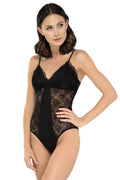 Body Babell dentelle noire florale empiècement central opaque microfibre bonnets V non rembourrés bretelles spaghetti réglables coupe ajustée échancrée sexy
