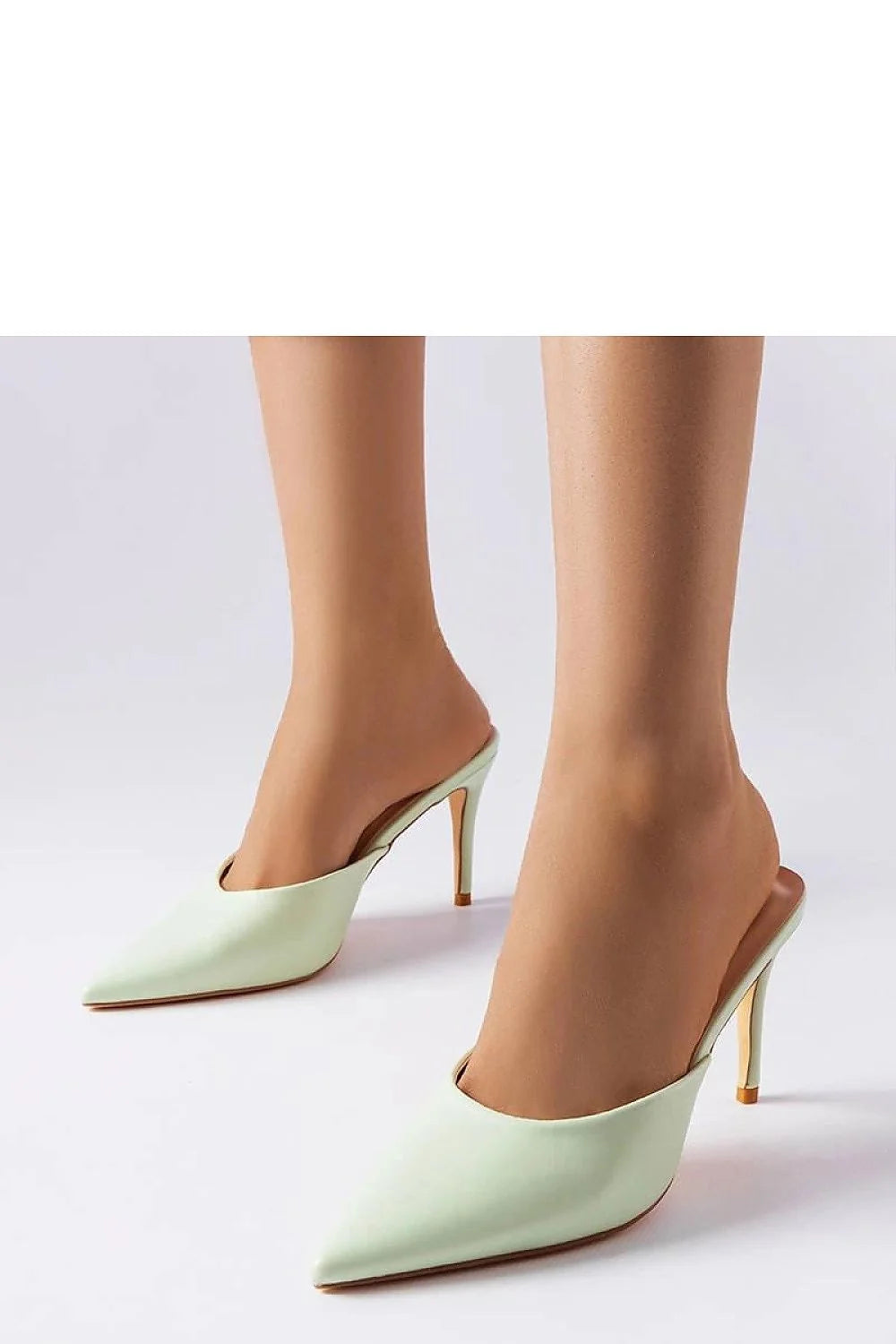 Escarpins à talons hauts mules vert pastel cuir éco-léger design épuré mode féminin occasion spéciale femmes