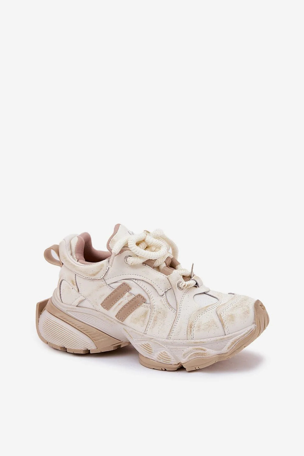 Chaussures de sport pour femme design moderne années 90 cuir naturel semelle épaisse style audacieux beige lacets épais GOE sneakers mode urbaine confort