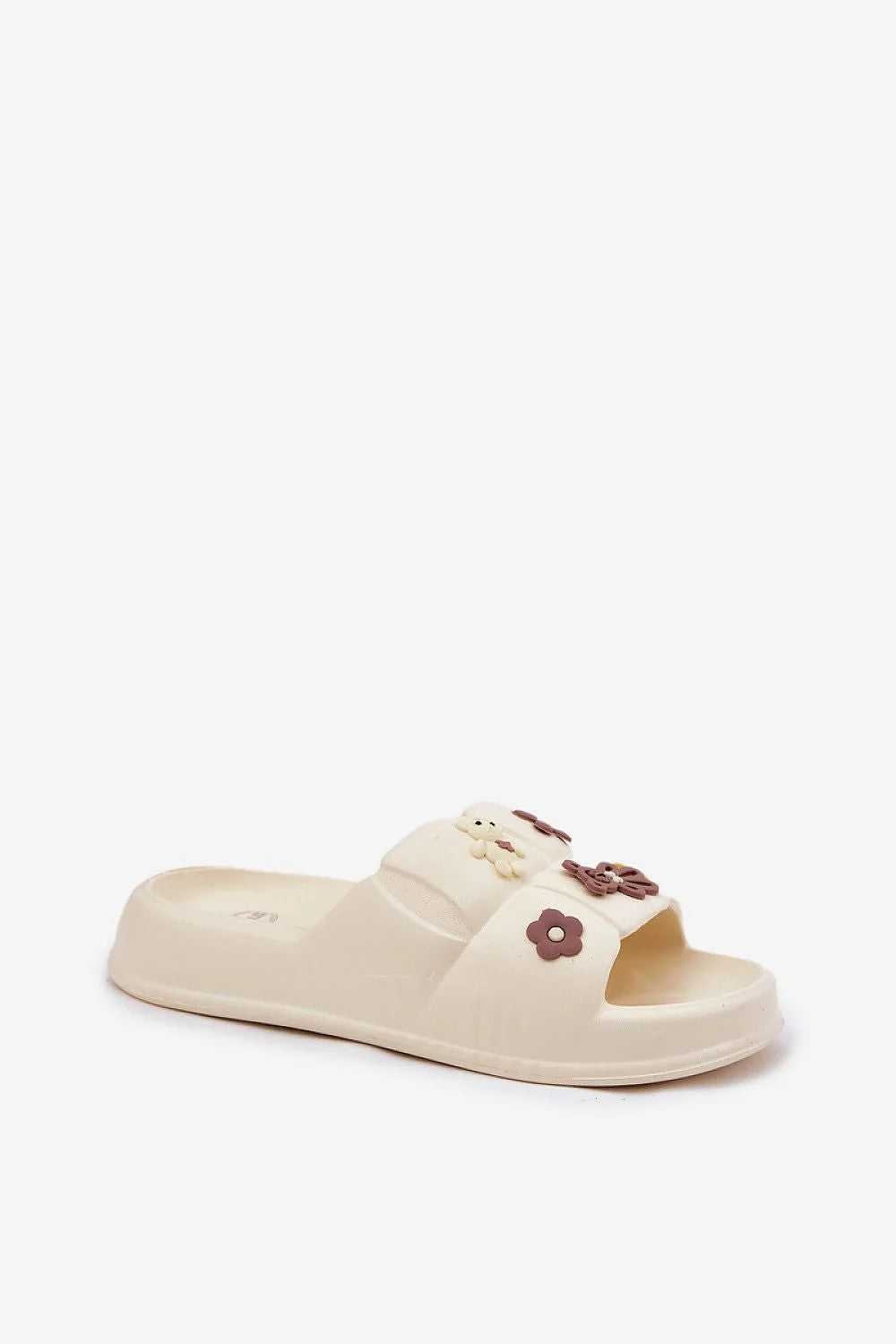 Sandales femmes design ludique fleurs animaux motifs mousse EVA beige crème marron clair semelle piano 3 cm