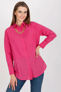 Chemise femme manches longues rose vif coton polyester coupe ample boutonnage central poche poitrine occasion jour