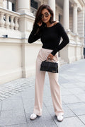 Pantalon femme IVON beige clair taille haute confortable viscose spandex occasion ville élégance mode