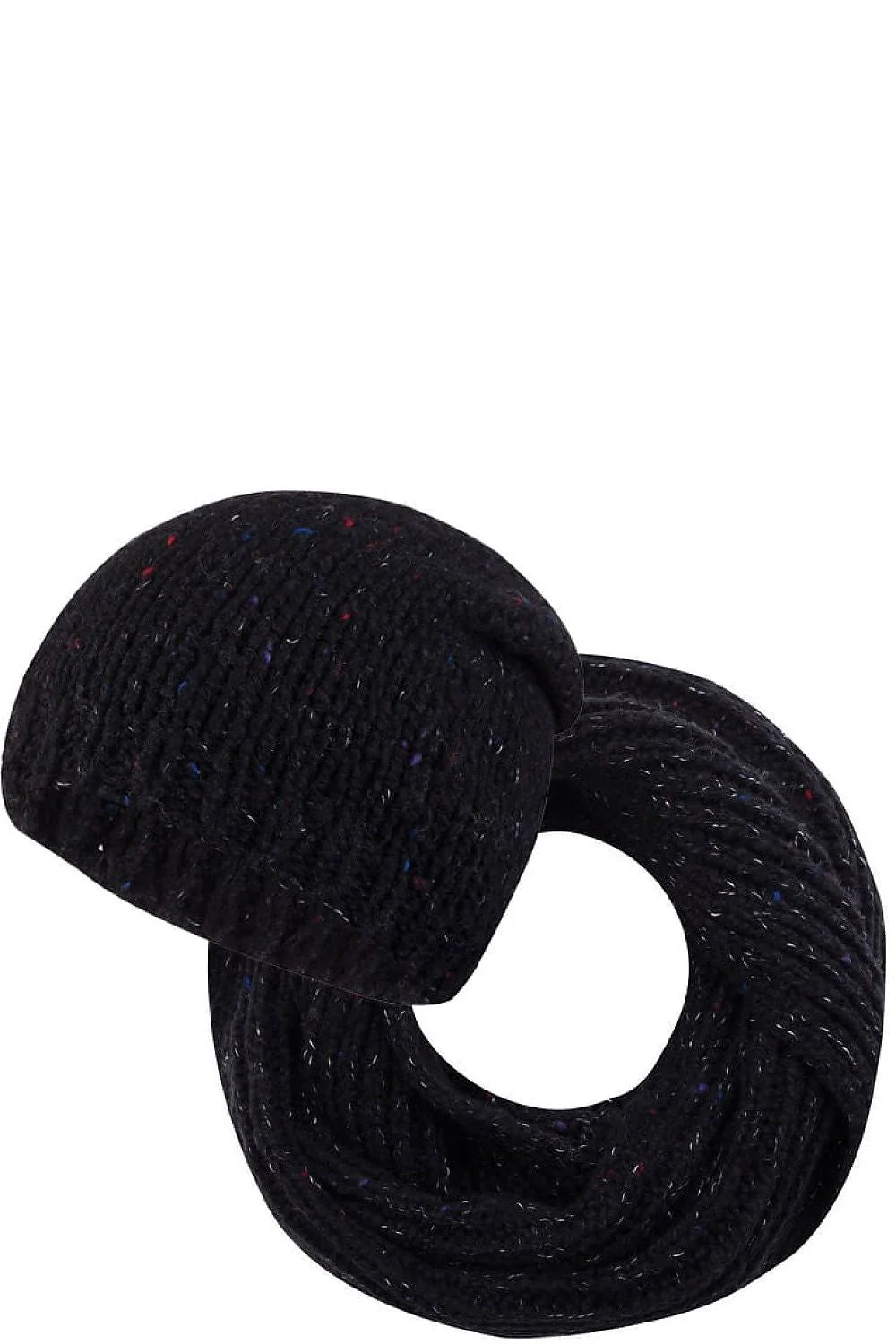 Ensemble Kamea pour femme bonnet snood maille épaisse couleur noire style classique coupe ample confort froid hiver