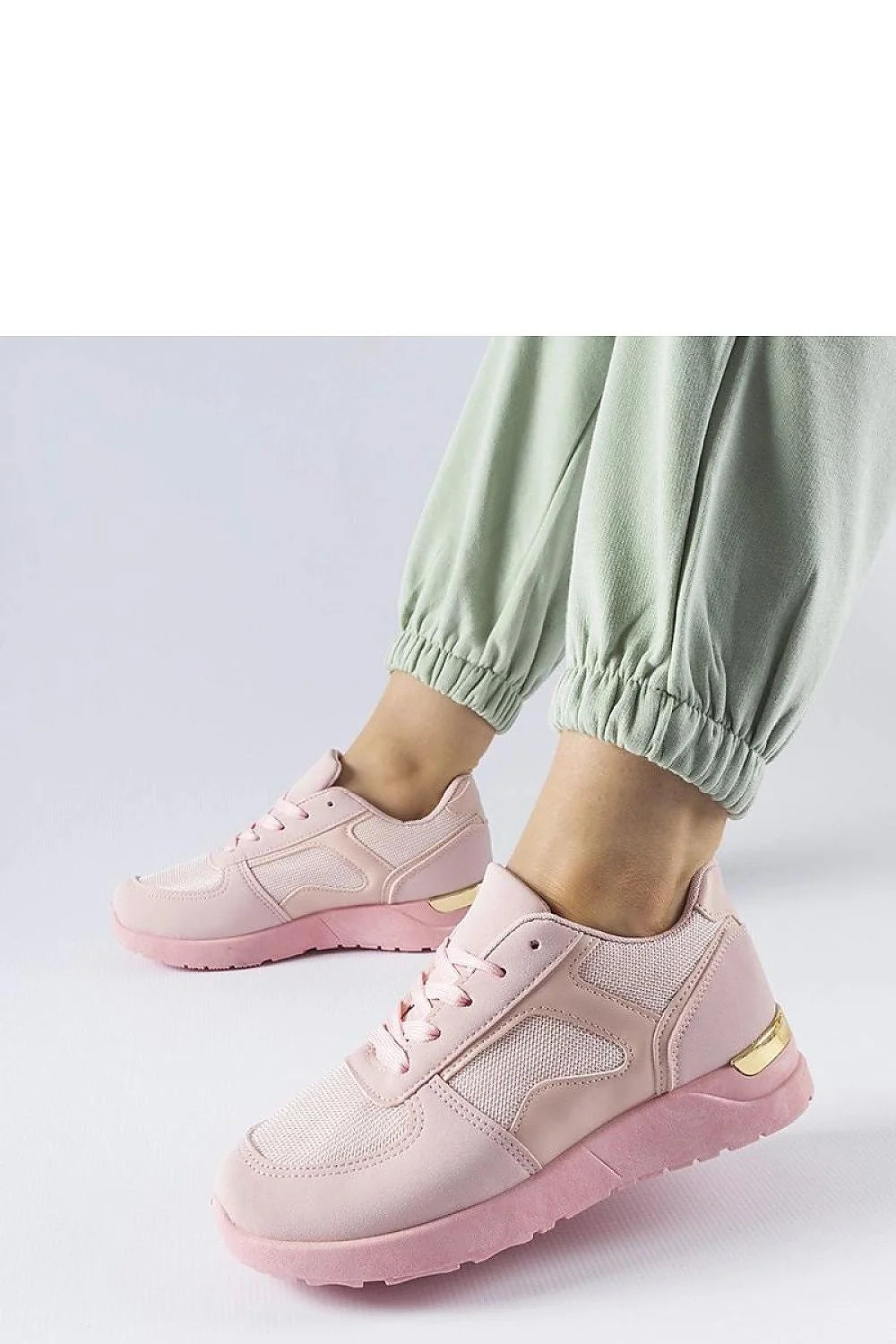 Baskets pour femmes modernes et élégantes semelle rose cuir synthétique mesh doré confortable amorti traction quotidien décontracté