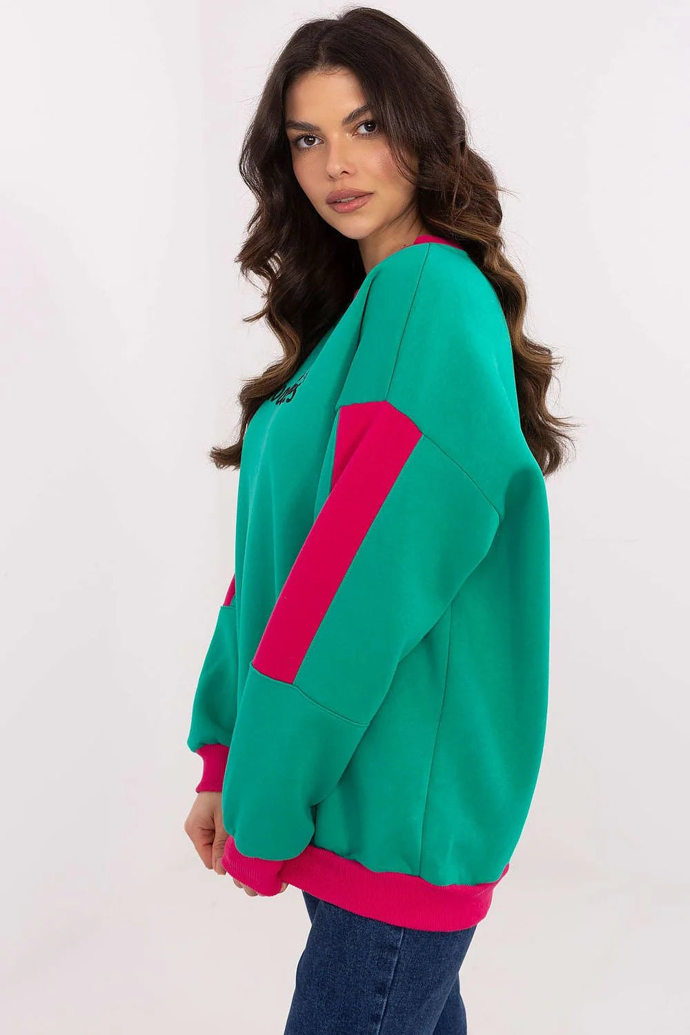 Sweatshirt femme Casual Moderne Vert Rose Insertions Manches Longues Coton Polyester Élégance Confort Occasions