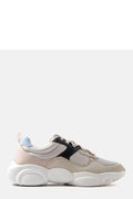baskets chunky femme sneakers tige mixte mesh beige clair suède synthétique rose poudré insert noir col bleu ciel