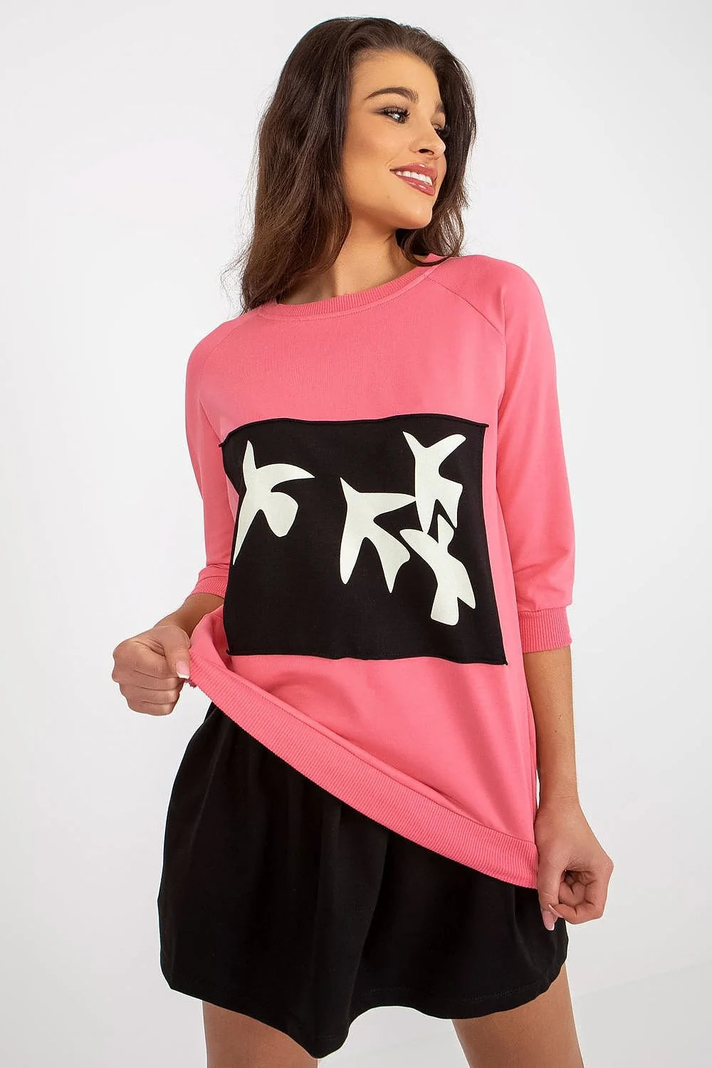 Sweatshirt Fancy féminin manches longues design graphique jupe noire évasée ensemble mode casual chic