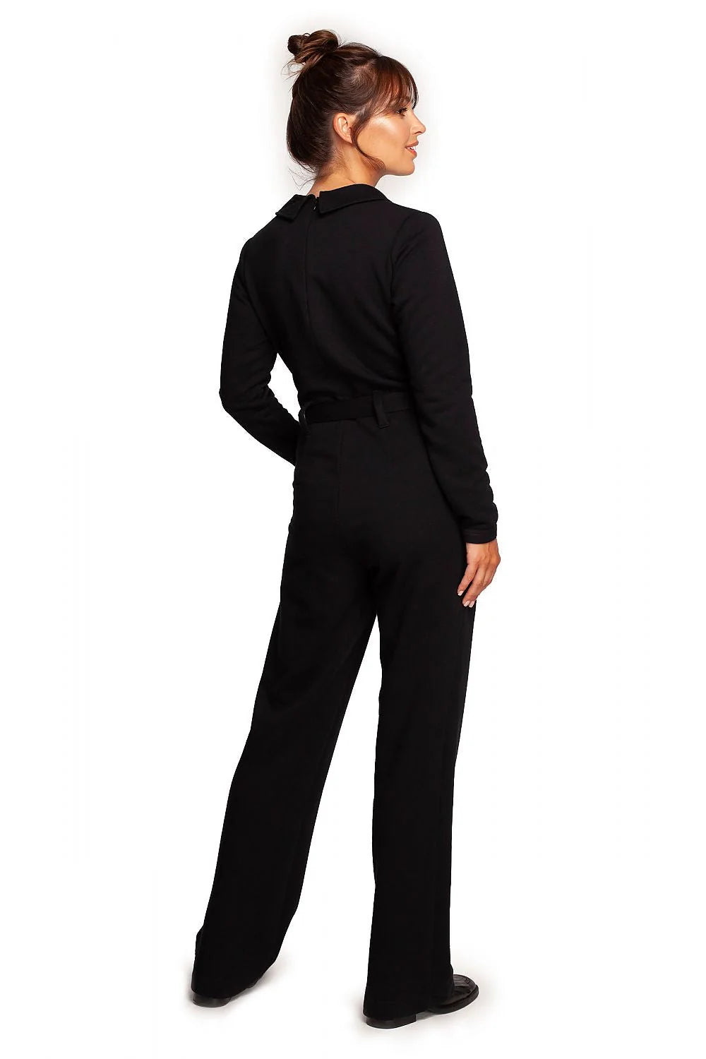 Combinaison Be Wear pour femme, violet intense, combi-pantalon ajusté, col classique, manches longues, ceinture intégrée, poches latérales, tissu doux, 90% coton, 10% polyester