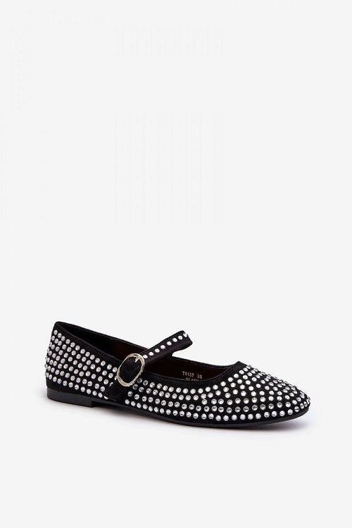 Ballerines à brides élégantes en cuir suédé écologique, strass et clous argentés, semelle plate, confortable, polyvalente pour femmes