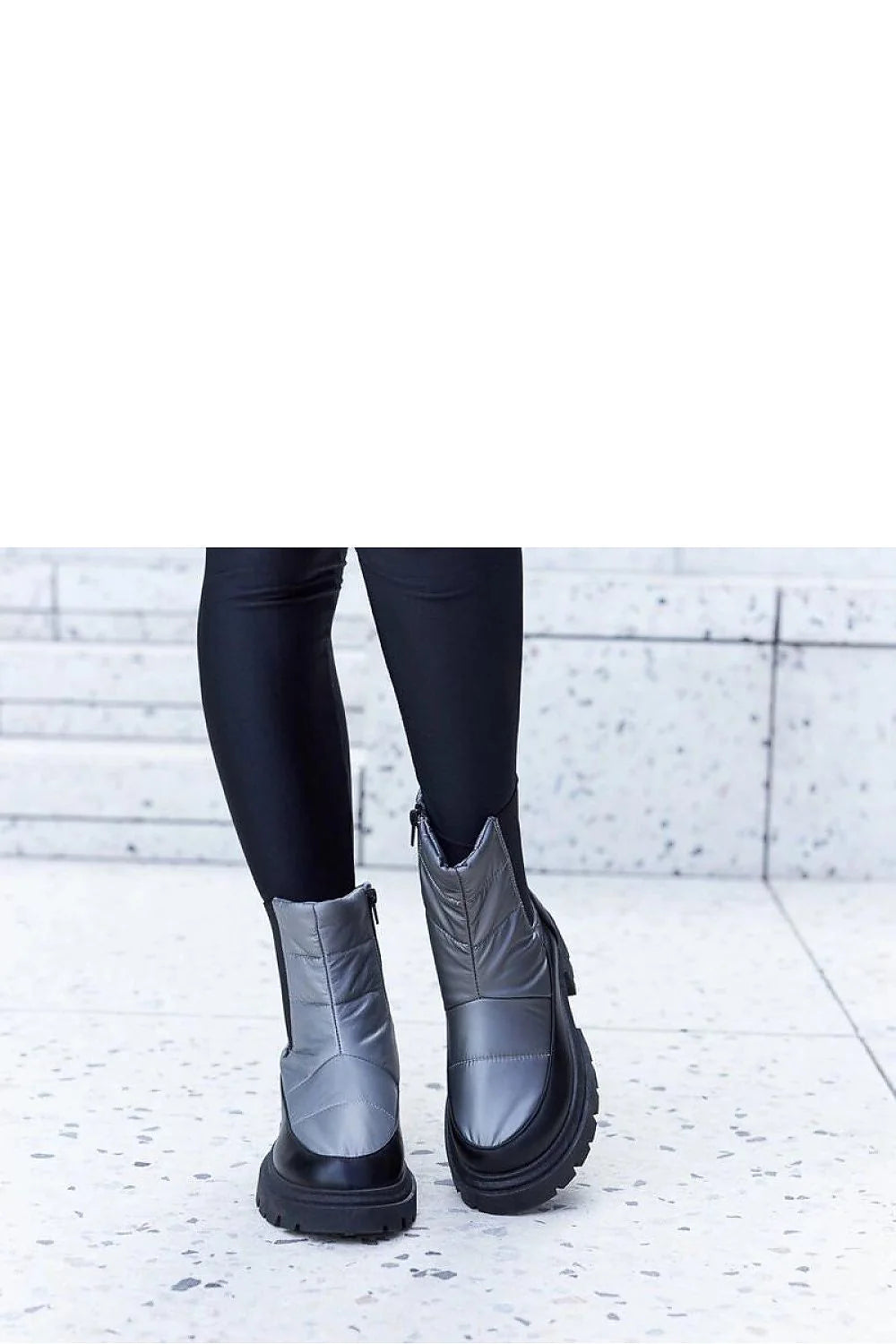 bottines femme hiver Solea Galvani matelassées gris métallisé nylon rembourré zippée élastiques semelle plateforme crantée traction chelsea noir confortable urbain