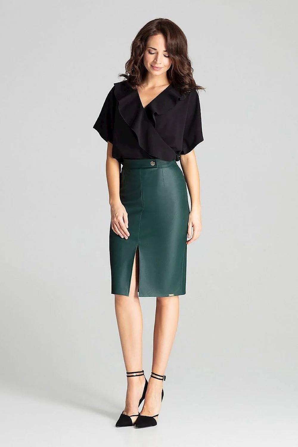 Jupe crayon écologique grise femme taille haute élégante polyester élasthanne fente centrale mode responsable