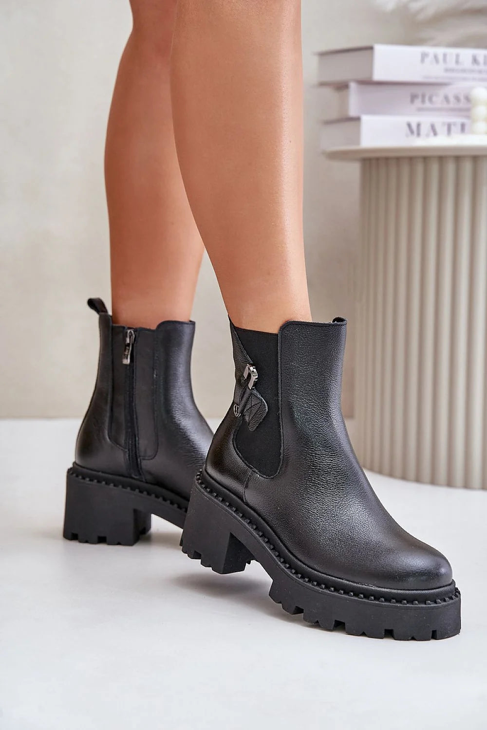 Bottes à talons Step in style cuir noir femmes design moderne robuste talon carré 5cm fermeture éclair élégance urbaine